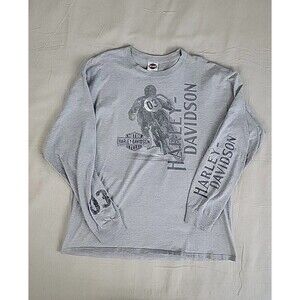 Harley Davidson Mens XL T Shirt Skull Palm Beach Florida Gray 2 Sided Motorcycle